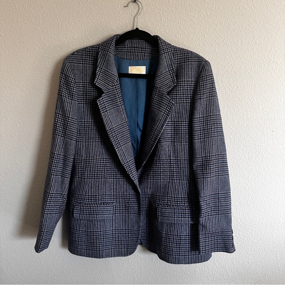 Pendleton Vintage 100% wool Blue & Purple Plaid skirt Suit Set
